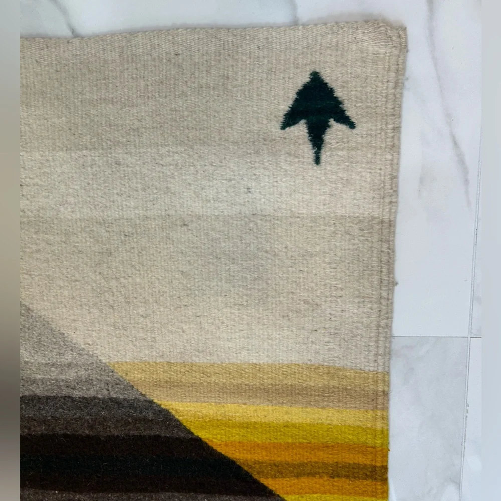 Striped Geometric Wool Rug - Neutral Tones with Mustard Accents